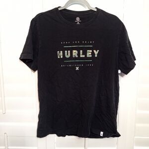 Hurley Black Green Logo Short Sleeve Crew Neck Cotton T-Shirt Men's Size L